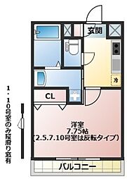 オーブ 1階1Kの間取り