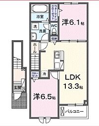 エスタブレＡ 2階2LDKの間取り
