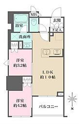 ルフォンプログレ元浅草マークス 12階2LDKの間取り