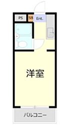 ユースフル祐天寺No.2 2階ワンルームの間取り