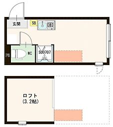 西武池袋線 中村橋駅 徒歩9分の賃貸アパート 2階ワンルームの間取り