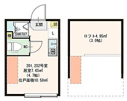 東京メトロ南北線 王子神谷駅 徒歩10分の賃貸アパート 2階ワンルームの間取り
