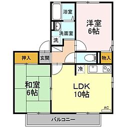 京王相模原線 橋本駅 徒歩17分の賃貸アパート 1階2LDKの間取り