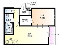 フジパレス湊駅東 1LDKの間取図画像