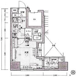 ParkWell蔵前 1Kの間取図画像