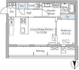 MOCXION PREMIUM四谷大京町 1LDKの間取図画像