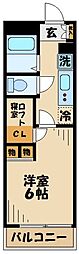 レオパレスサニーハウス 1階1Kの間取り