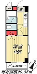 エステート湊 1Kの間取図画像