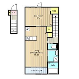 ミラドールII 2階1LDKの間取り