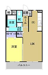 ユーミー中原 A棟 1LDKの間取図画像