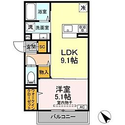 キタムラハイツ 1LDKの間取図画像