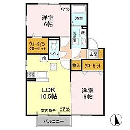 グリーンピア A 1階2LDKの間取り