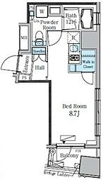 レジディア九段下2 2階ワンルームの間取り