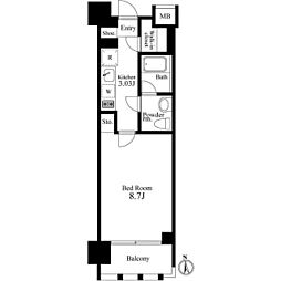 Primal新宿若松町 1Kの間取図画像