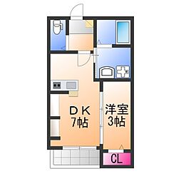 九間町シーエム・サンク 1DKの間取図画像