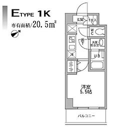 パークフラッツ横濱平沼橋 1Kの間取図画像