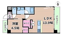 アーバネックス中崎町II 8階1LDKの間取り