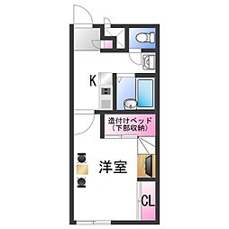 レオパレスオアシス岸和田 1Kの間取図画像
