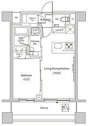 ザ・パークハビオ目黒プレイス 8階1LDKの間取り