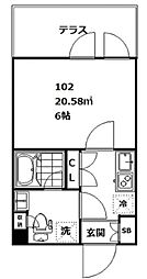 京急本線 新馬場駅 徒歩4分の賃貸マンション 1階1Kの間取り
