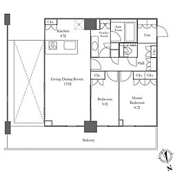 リエトコートアルクスタワー 25階2LDKの間取り