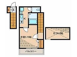 Ｋ´ｓ ｈｏｕｓｅ 2階1Kの間取り