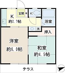 三ツ池口ハイツ 2Kの間取図画像