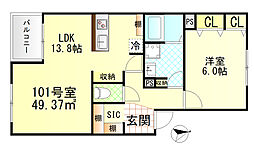 ヴィラージュ戸塚I 1LDKの間取図画像