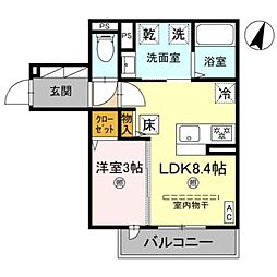 JR阪和線 和歌山駅 徒歩16分の賃貸アパート 1階1LDKの間取り