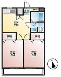 ドエル 1階2DKの間取り