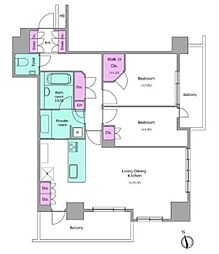 レジディアタワー目黒不動前 16階2LDKの間取り