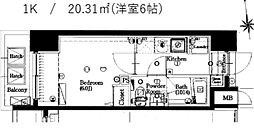 プレセダンヒルズ北千住 1Kの間取図画像