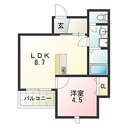 コンフォートKAMI 1LDKの間取図画像