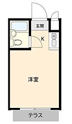 池上フラッツ 1階ワンルームの間取り