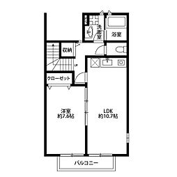アスピリア萬寿舎 2階1LDKの間取り