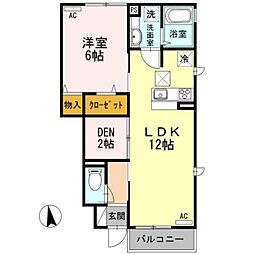 エーデル 1階1LDKの間取り