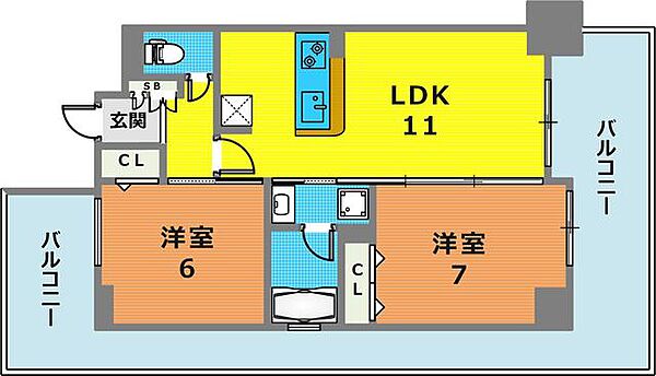 エステムプラザ神戸西Vミラージュ 1301｜兵庫県神戸市兵庫区西宮内町(賃貸マンション2LDK・13階・53.76㎡)の写真 その2