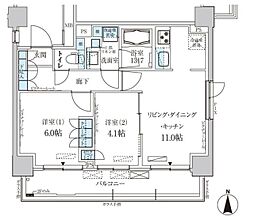 パークアクシス菊川ステーションゲート 2LDKの間取図画像
