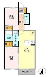 サンモール新宿町 1階2LDKの間取り