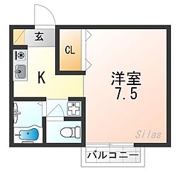 セジュール北山（紫竹下） 1階1Kの間取り