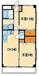 ラフィネ北寺尾 2DKの間取図画像