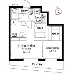 ルネサンスコート目黒南 2階1LDKの間取り