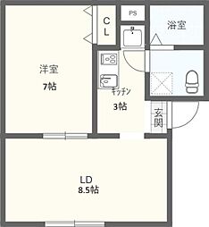 春風のホワイトモカ 1LDKの間取図画像
