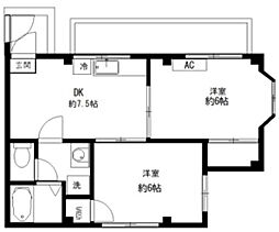 モナミソレイユ四つ木 1階2DKの間取り