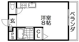 シャンテー中宮2 1Kの間取図画像