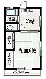 コーポ清水 2階1Kの間取り
