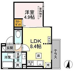 世田谷区砧1丁目KJ D-ROOM新築工事 1LDKの間取図画像