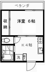 みなともハイツ旗の台 1Kの間取図画像