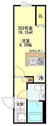 CFジオーレ小岩クレスト 2階ワンルームの間取り