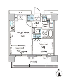 PARKAXIS上野EAST 2DKの間取図画像